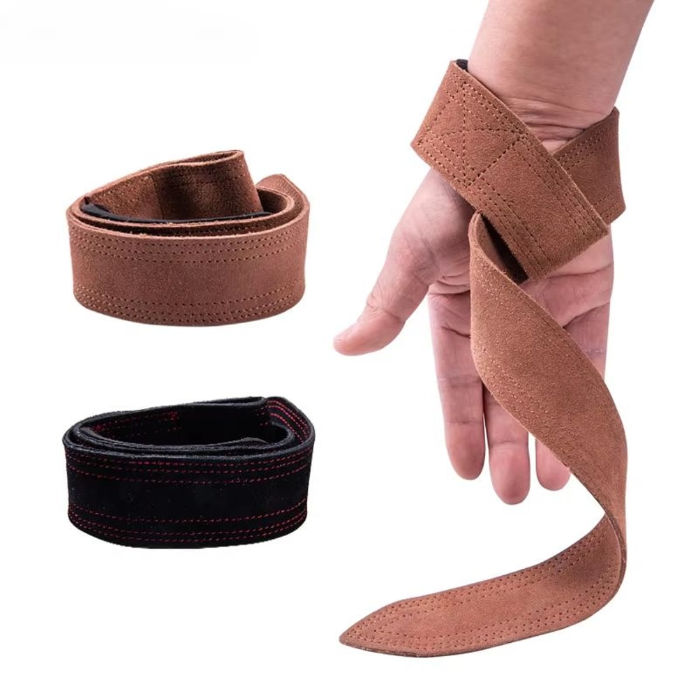 Leather Weight Lifting Wrist Straps Non Slip Grip Gym Pull Up And Deadlift Support Bands 2