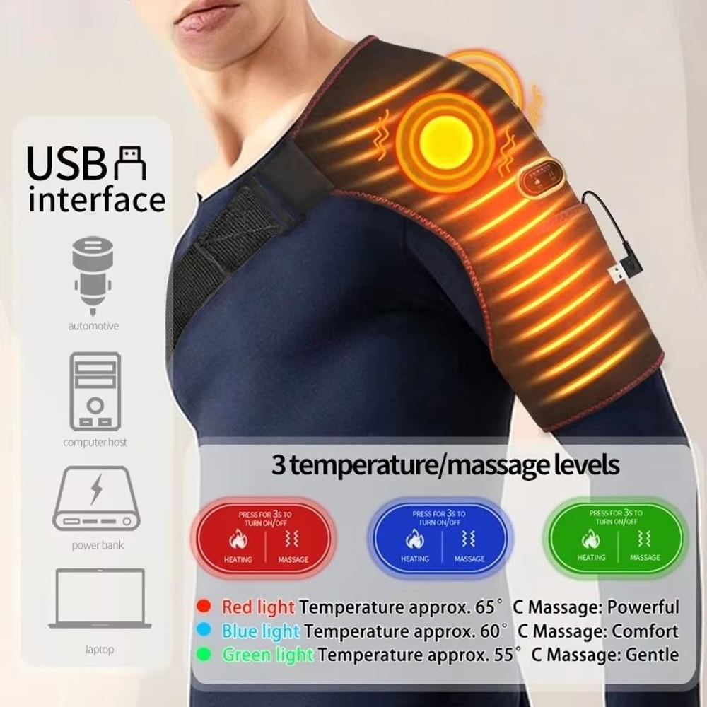 Electric Heated Shoulder Massager Wrap With Vibration Therapy Adjustable Support Belt 1