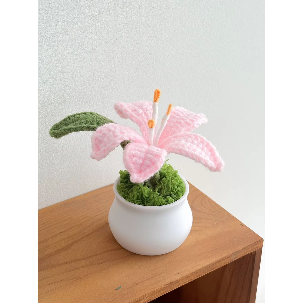 Handmade Crochet Lily Flower Pot Mini Decorative Potted Bloom Gift For Home And Desk 7