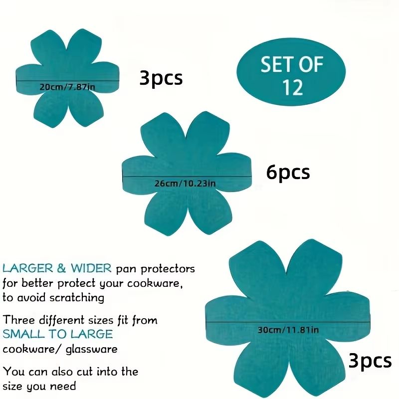 12Piece Felt Pot And Pan Protectors Anti Scratch Non Stick Cookware Divider Pads Set 1