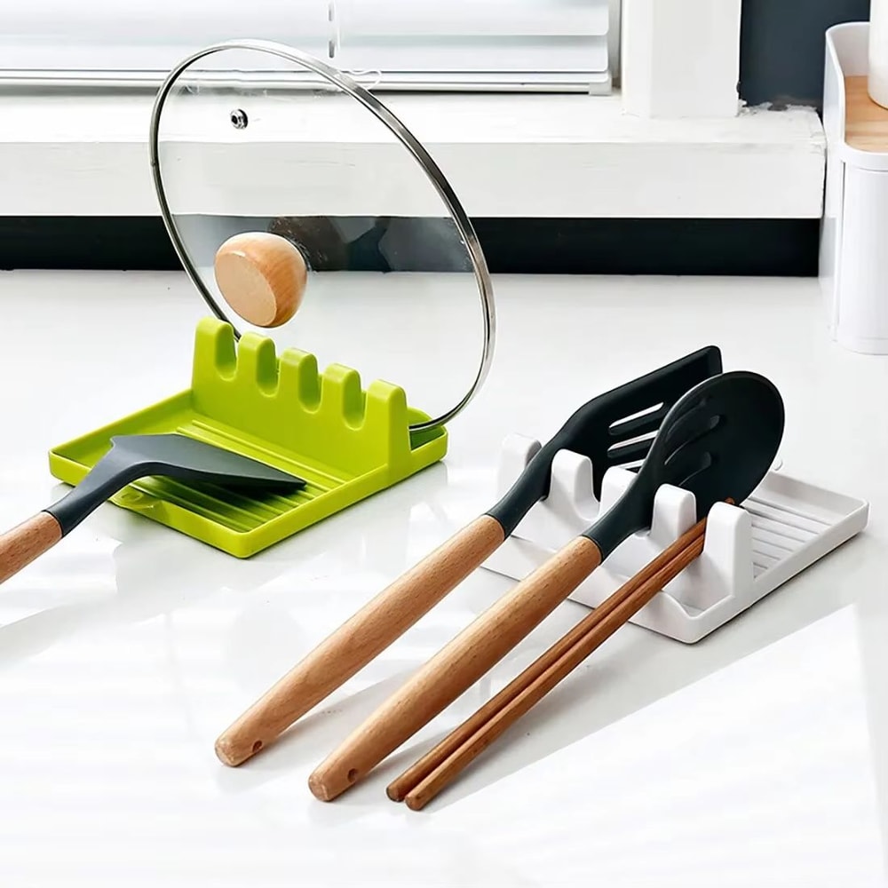 Multifunction Kitchen Spoon Rest With Pot Lid Holder Countertop Utensil Rack Organizer 0