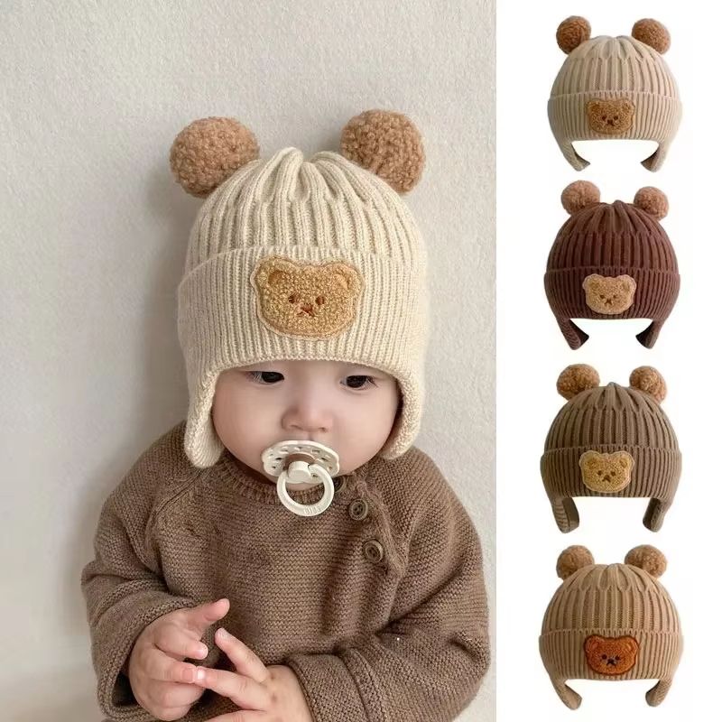 Baby Bear Ear Winter Wool Hat For Infants Soft Warm Knit Baby Beanie 0