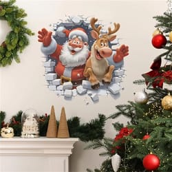 3d santa claus and rudolf christmas wall stickers removable self adhesive holiday decor