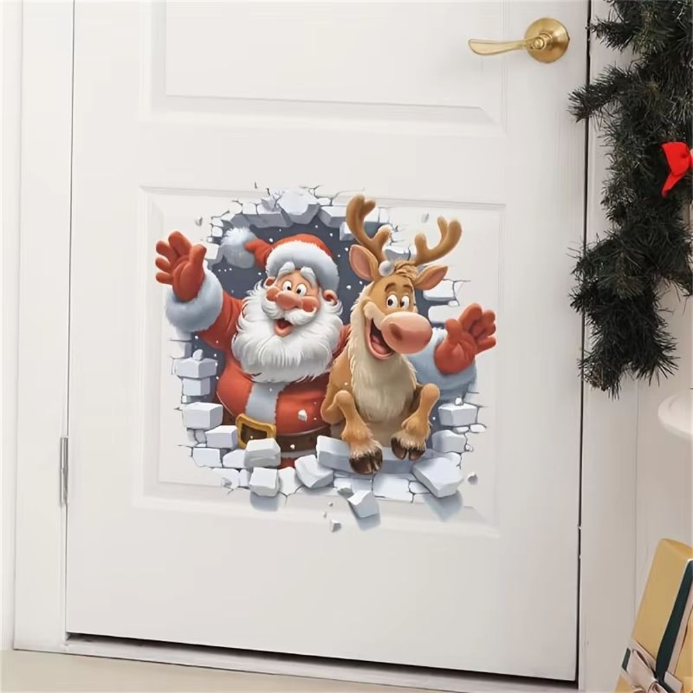 3D Santa Claus And Rudolf Christmas Wall Stickers Removable Self Adhesive Holiday Decor 5