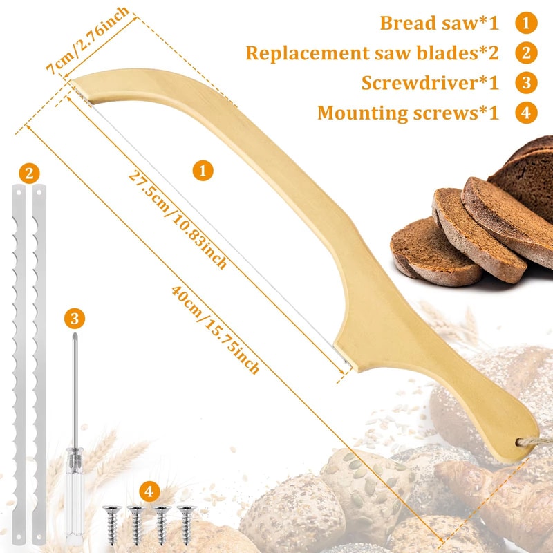 Serrated Bread Bow Cutter Stainless Steel Sourdough Bread Slicer With Bamboo Handle 9