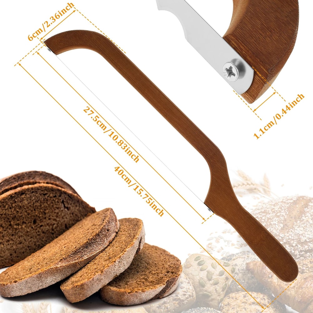 Serrated Bread Bow Cutter Stainless Steel Sourdough Bread Slicer With Bamboo Handle 5