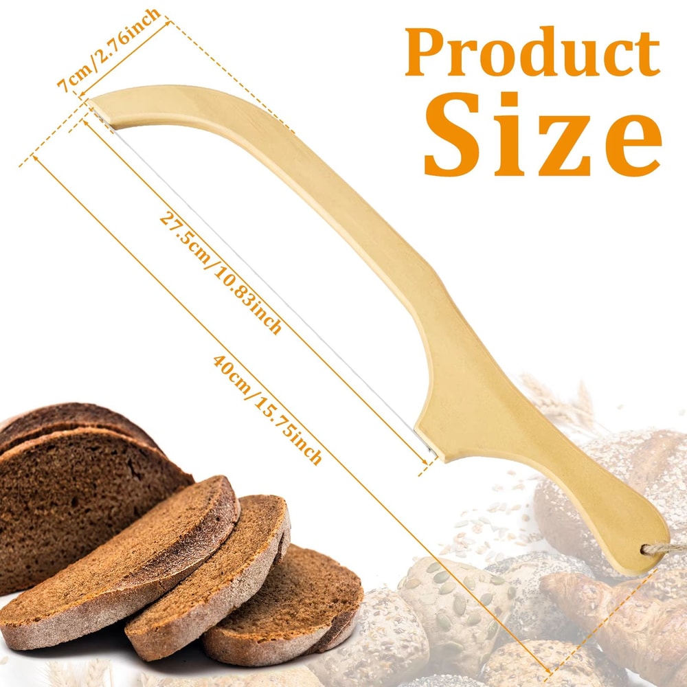 Serrated Bread Bow Cutter Stainless Steel Sourdough Bread Slicer With Bamboo Handle 6
