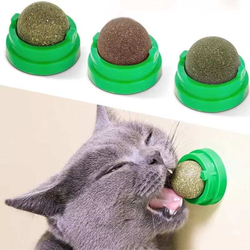 Natural Catnip Wall Ball Toy Self Adhesive Lickable Cat Treat And Interactive Toy 0