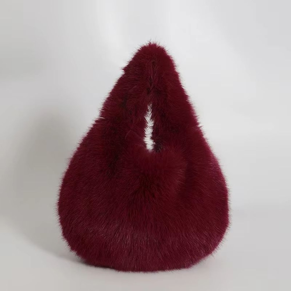 Cute Plush Furry Hobo Shoulder Bag For Women With Soft Faux Fur Design 9