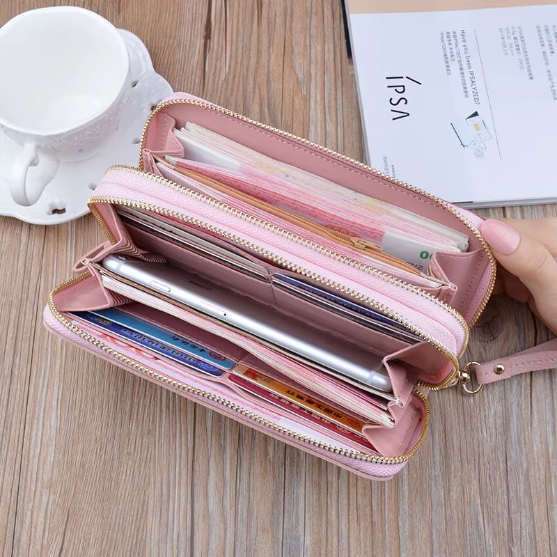 Lychee Pattern Double Zipper Long Wallet Purse For Women 1