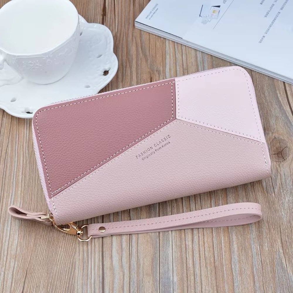 Lychee Pattern Double Zipper Long Wallet Purse For Women 2