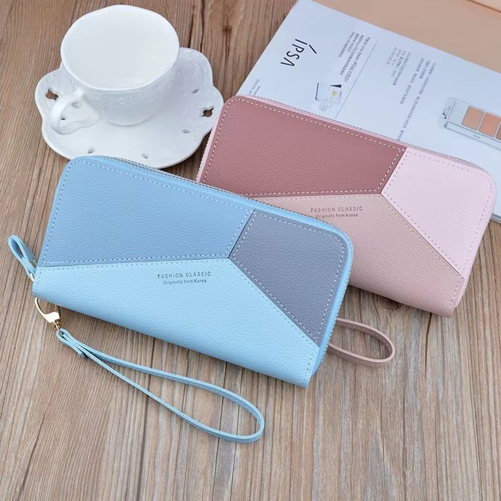 Lychee Pattern Double Zipper Long Wallet Purse For Women 3