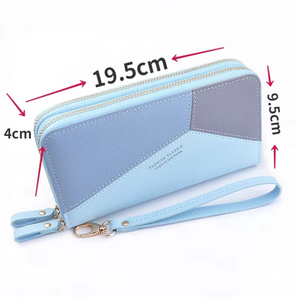 Lychee Pattern Double Zipper Long Wallet Purse For Women 4