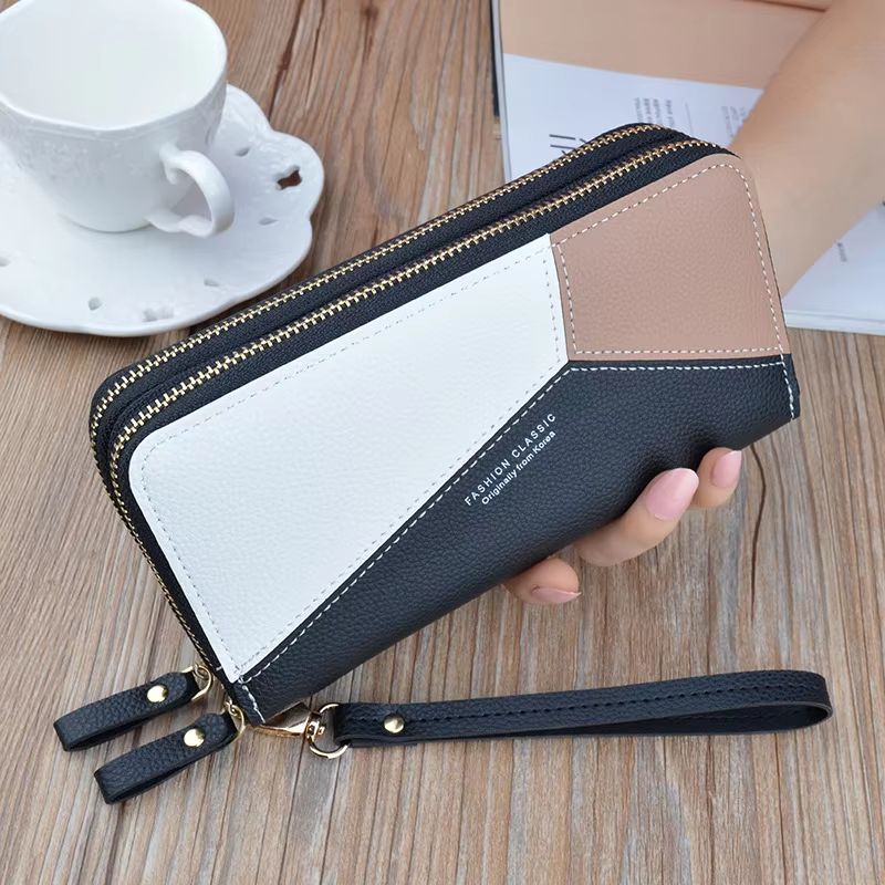 Lychee Pattern Double Zipper Long Wallet Purse For Women 5