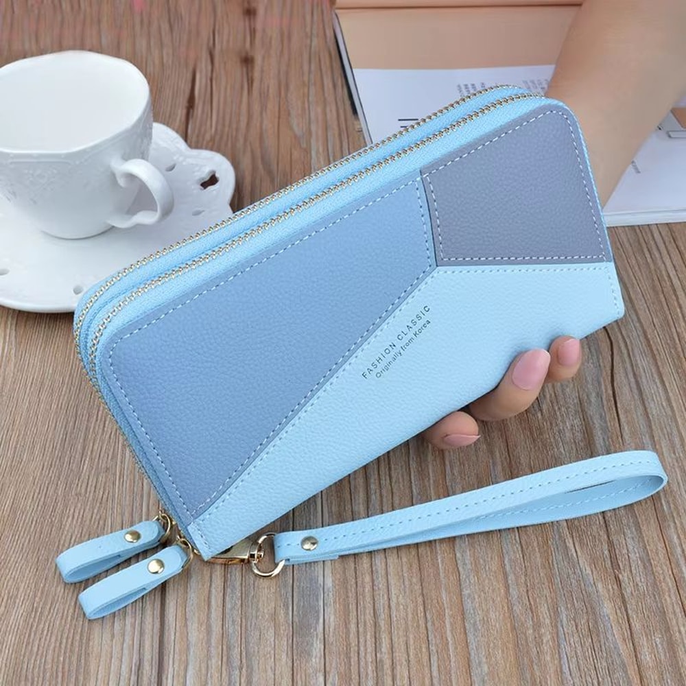 Lychee Pattern Double Zipper Long Wallet Purse For Women 9