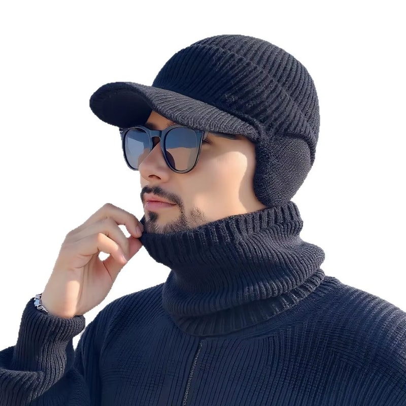 Mens Windproof Knitted Balaclava Hat With Thermal Neck Cover 5