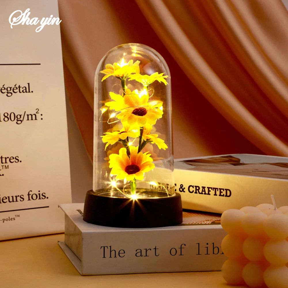 Eternal Sunflower Glass Dome LED Gift Romantic Forever Flower For Mom Wife Special Occasions 0