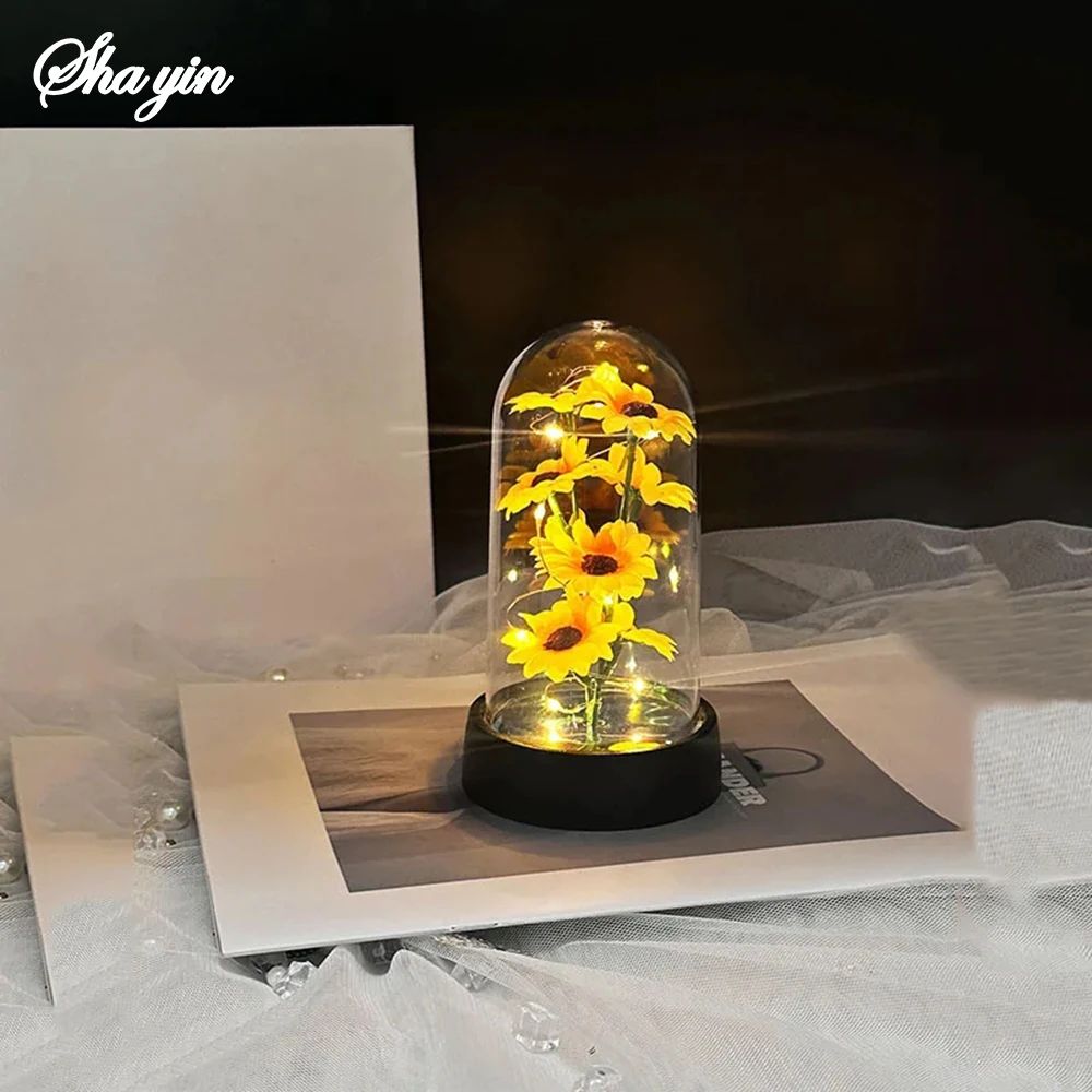 Eternal Sunflower Glass Dome LED Gift Romantic Forever Flower For Mom Wife Special Occasions 1