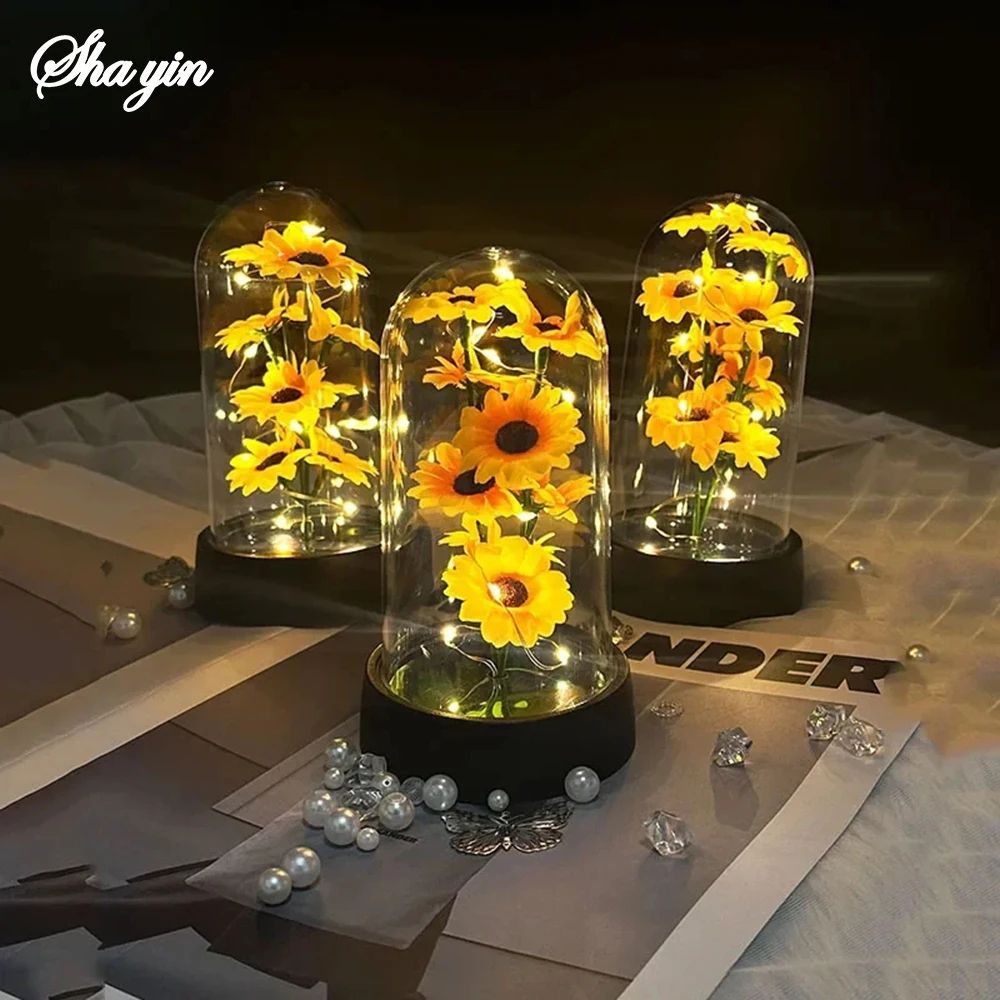 Eternal Sunflower Glass Dome LED Gift Romantic Forever Flower For Mom Wife Special Occasions 2