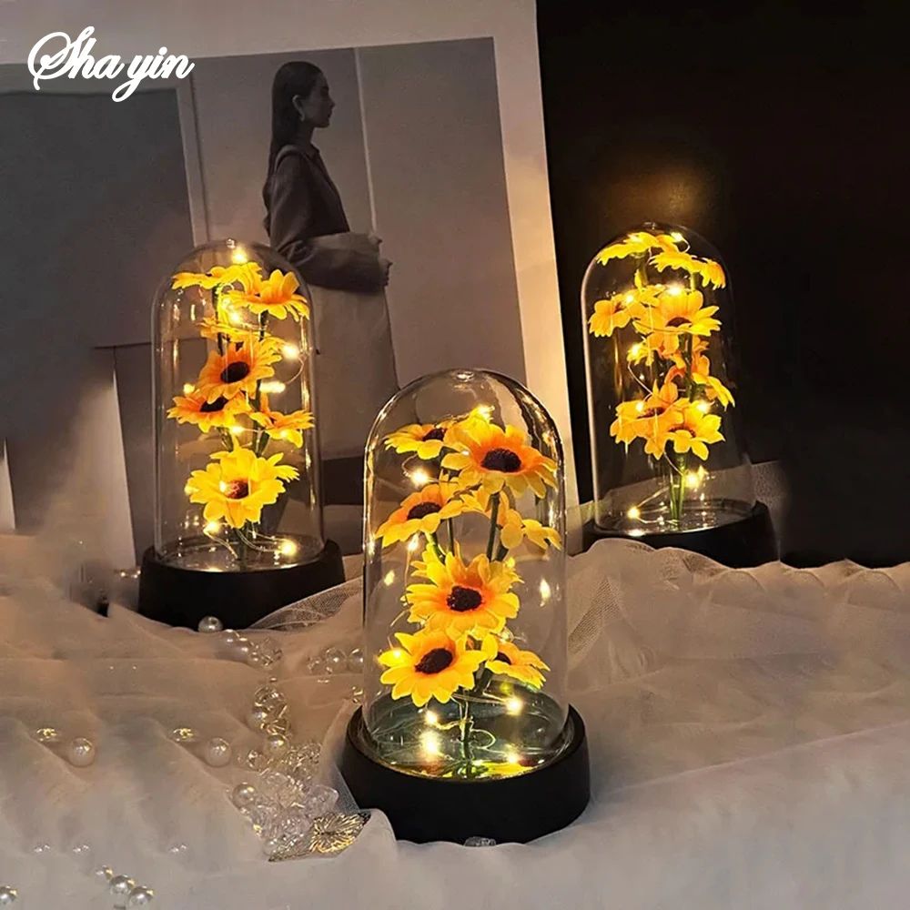 Eternal Sunflower Glass Dome LED Gift Romantic Forever Flower For Mom Wife Special Occasions 3