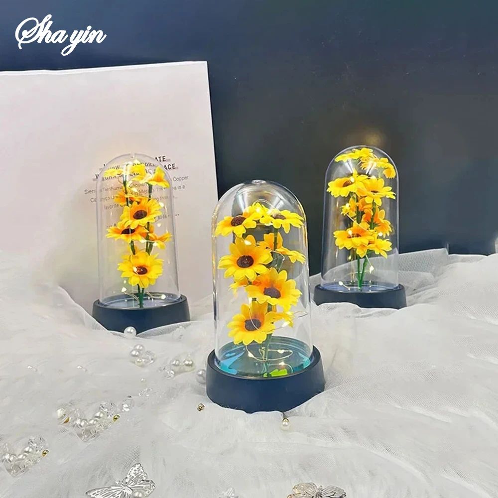 Eternal Sunflower Glass Dome LED Gift Romantic Forever Flower For Mom Wife Special Occasions 4