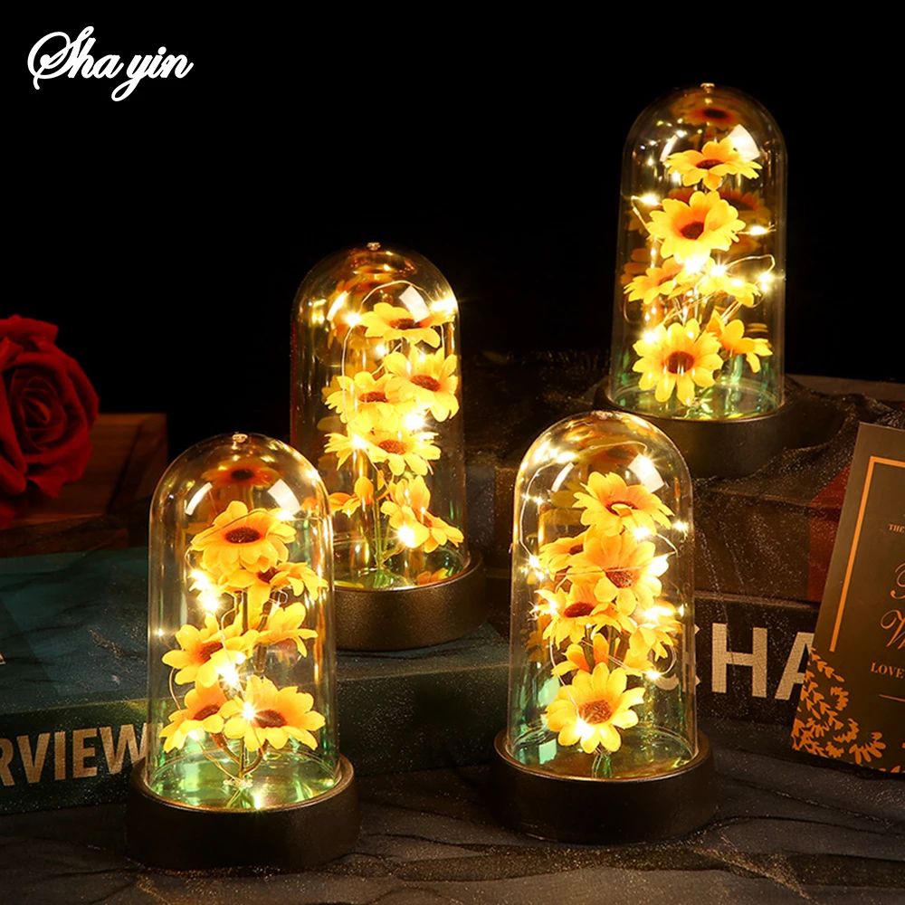 Eternal Sunflower Glass Dome LED Gift Romantic Forever Flower For Mom Wife Special Occasions 5