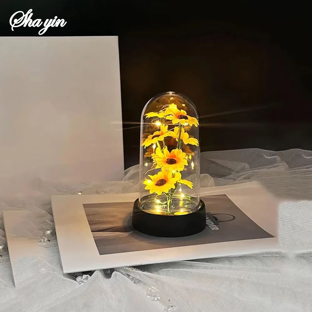 Eternal Sunflower Glass Dome LED Gift Romantic Forever Flower For Mom Wife Special Occasions 6