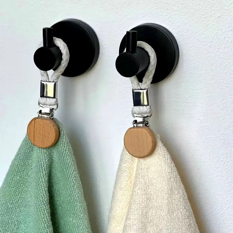 Rustic Beech Wood Towel Clip Set With Woven Rope Non Slip Kitchen Bathroom Organizer 2pcs 0