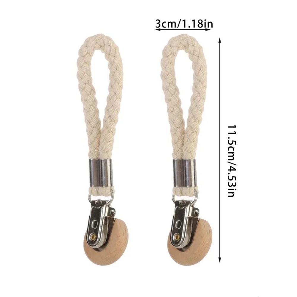 Rustic Beech Wood Towel Clip Set With Woven Rope Non Slip Kitchen Bathroom Organizer 2pcs 5