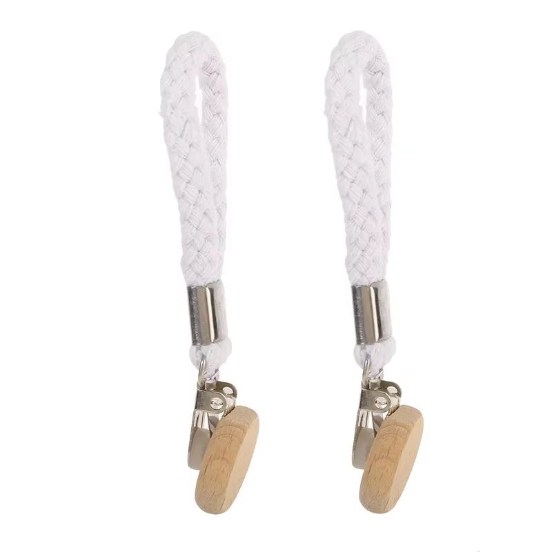 Rustic Beech Wood Towel Clip Set With Woven Rope Non Slip Kitchen Bathroom Organizer 2pcs 7