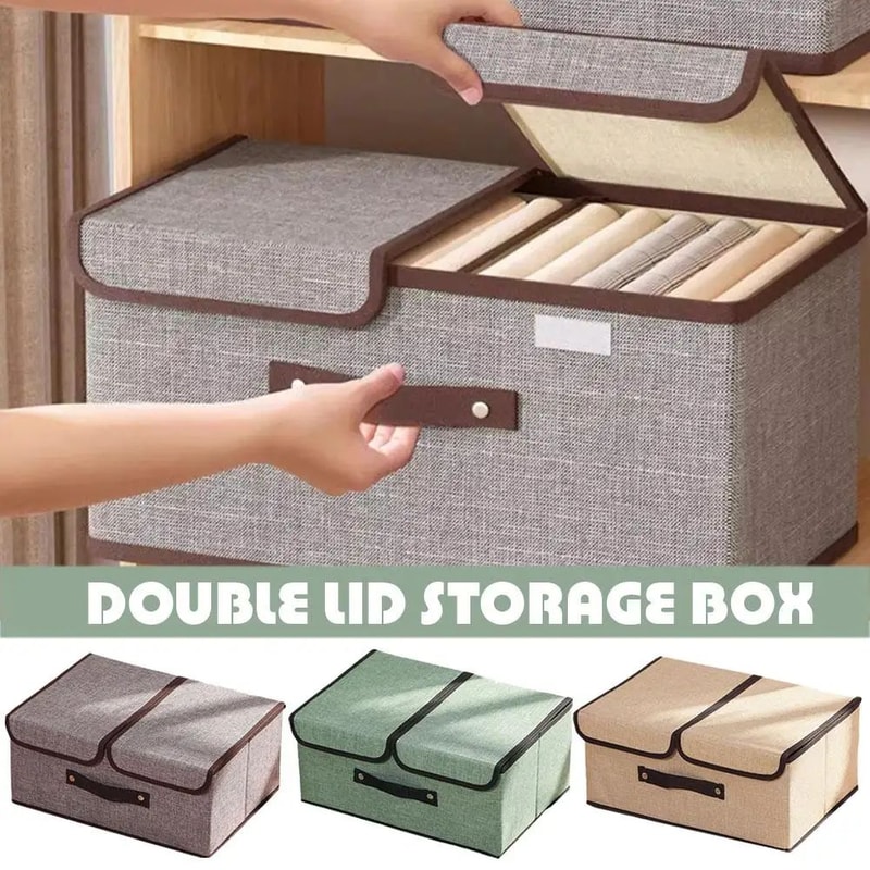 Foldable Non Woven Storage Box With Double Lid For Clothes And Underwear Organization 1