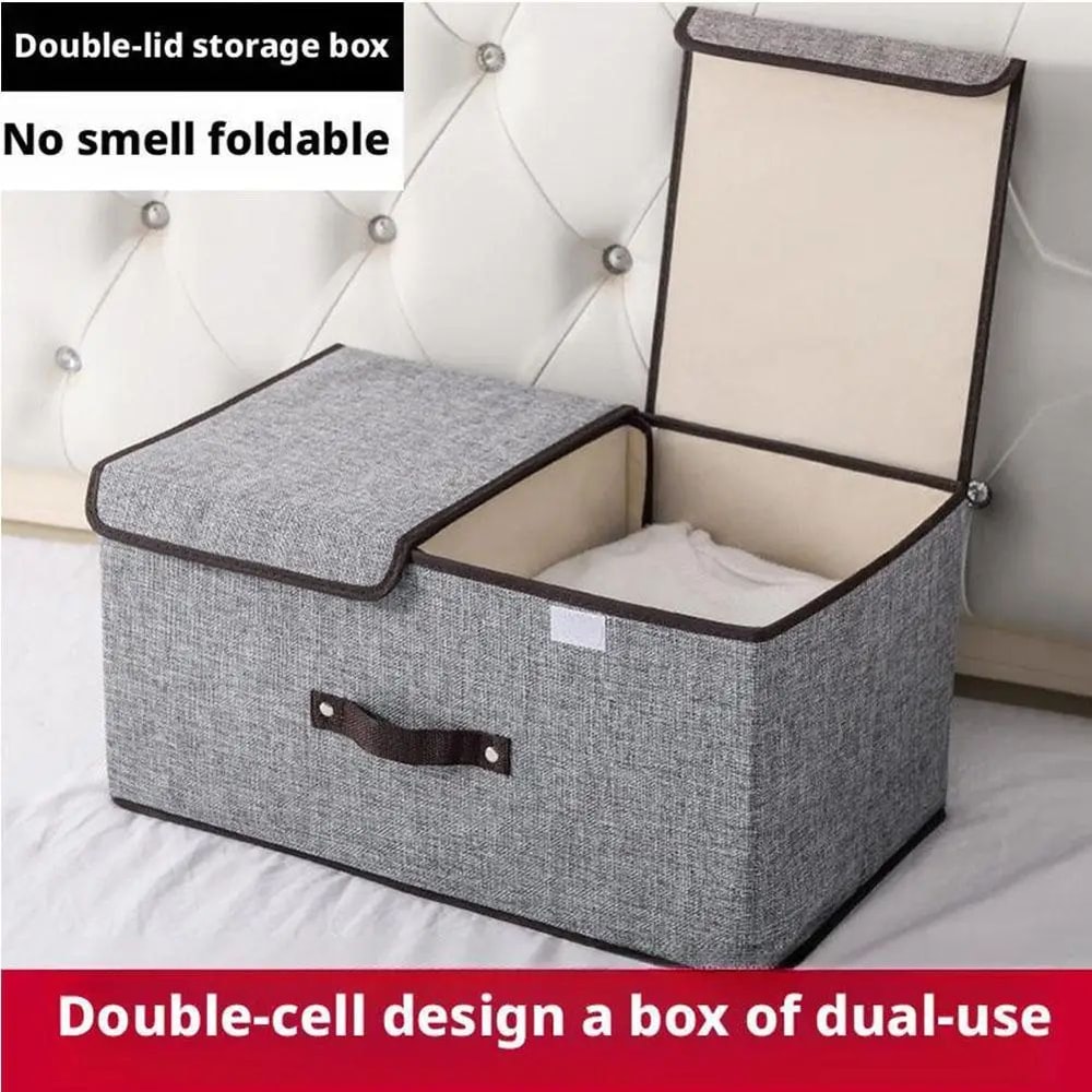 Foldable Non Woven Storage Box With Double Lid For Clothes And Underwear Organization 2
