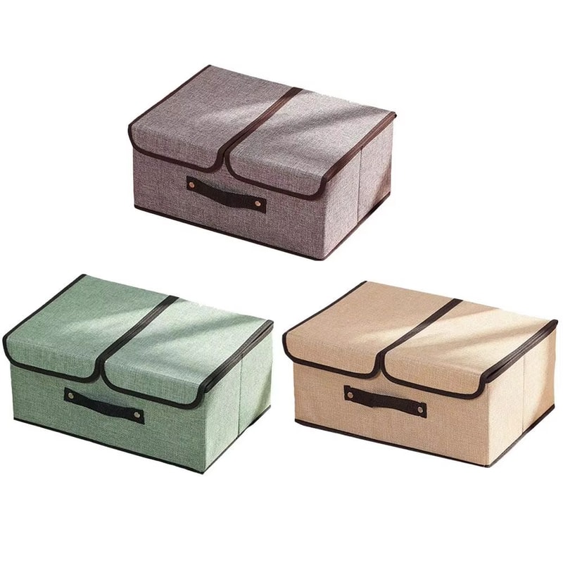Foldable Non Woven Storage Box With Double Lid For Clothes And Underwear Organization 4