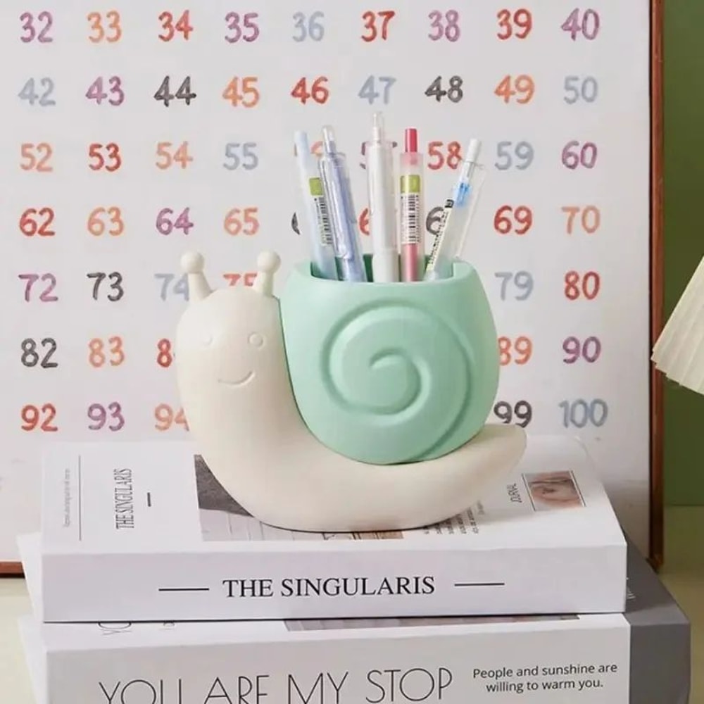 Snail Shape Desk Organizer Pen Holder With Multi Compartment Storage 3