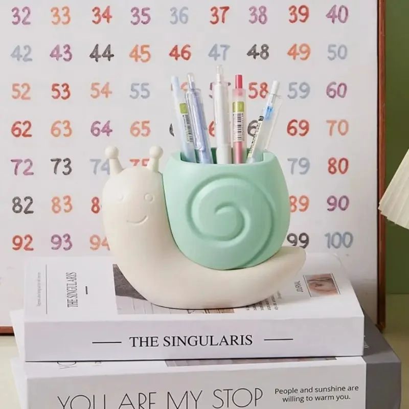 Snail Shape Desk Organizer Pen Holder With Multi Compartment Storage 3