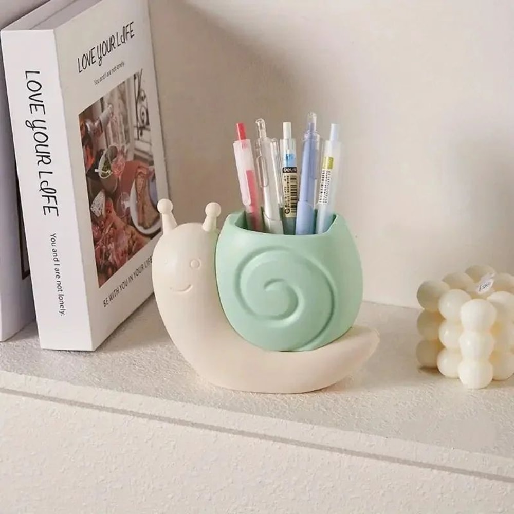 Snail Shape Desk Organizer Pen Holder With Multi Compartment Storage 5