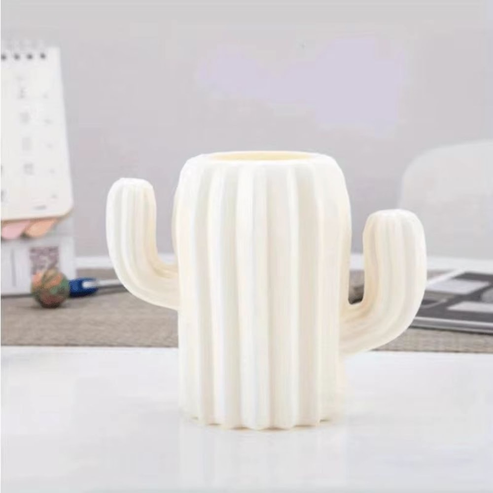 Cute Cactus Desk Organizer Pen Holder With Multi Compartment Storage 1