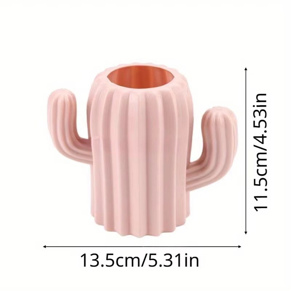 Cute Cactus Desk Organizer Pen Holder With Multi Compartment Storage 4