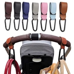 adjustable leather stroller hooks set – universal diaper bag holder for pram, cart & travel (2pcs)