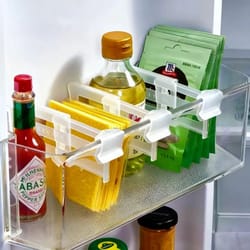 adjustable refrigerator space divider organizer for drinks and condiments