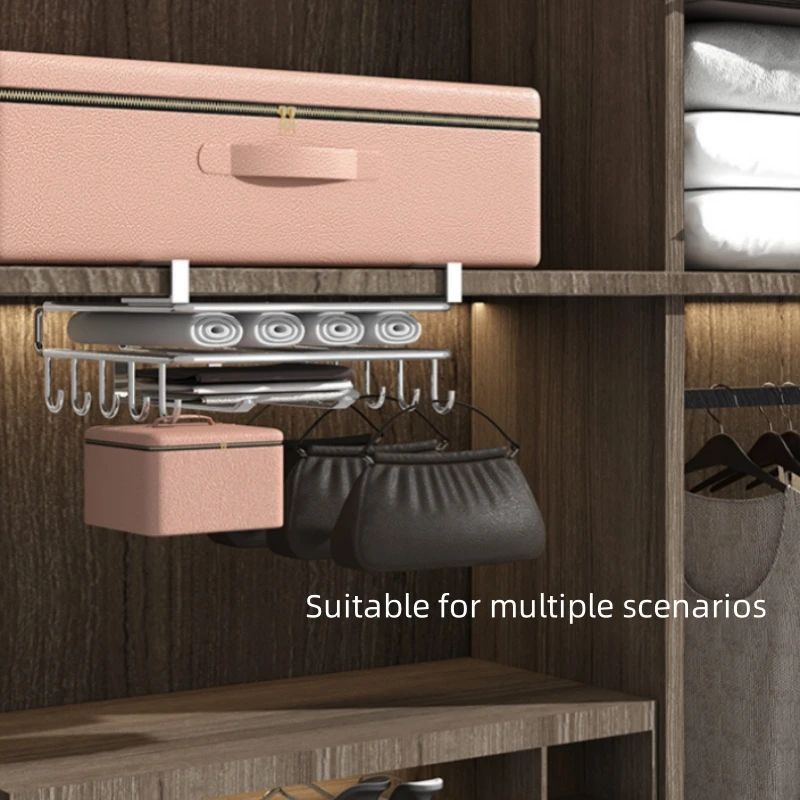 Stainless Steel Hanging Kitchen Storage Rack With Hooks And Paper Towel Holder 4