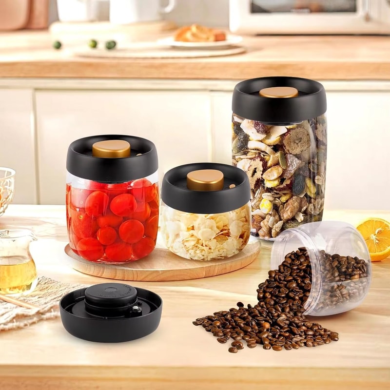 Glass Vacuum Coffee Bean Storage Jar With Airtight Seal And Freshness Lock Lid 1