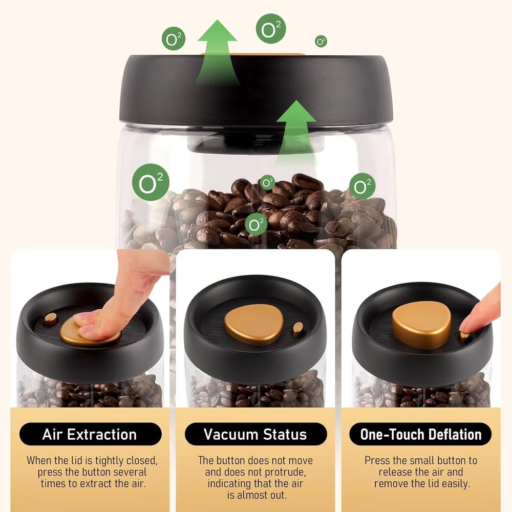 Glass Vacuum Coffee Bean Storage Jar With Airtight Seal And Freshness Lock Lid 3