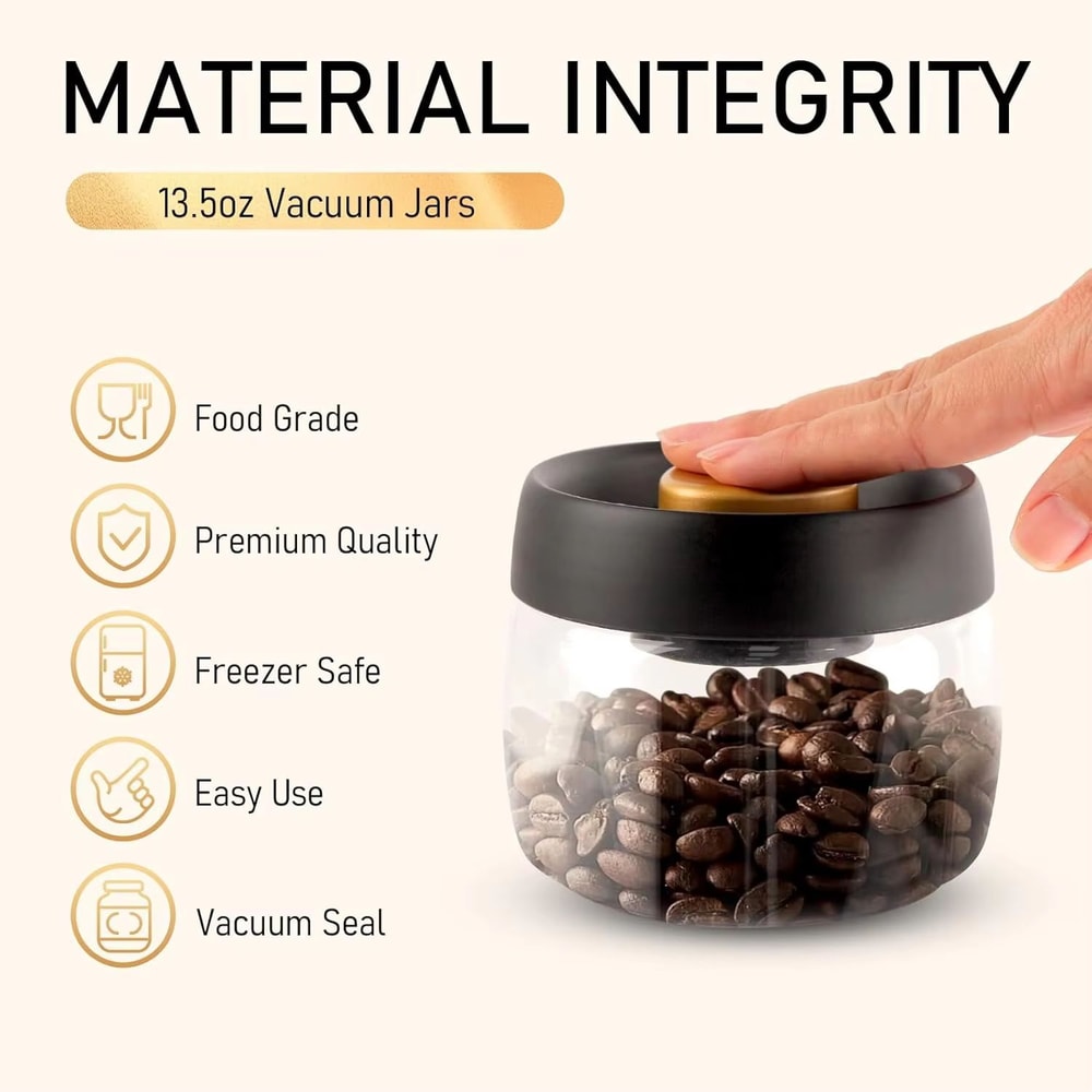 Glass Vacuum Coffee Bean Storage Jar With Airtight Seal And Freshness Lock Lid 4