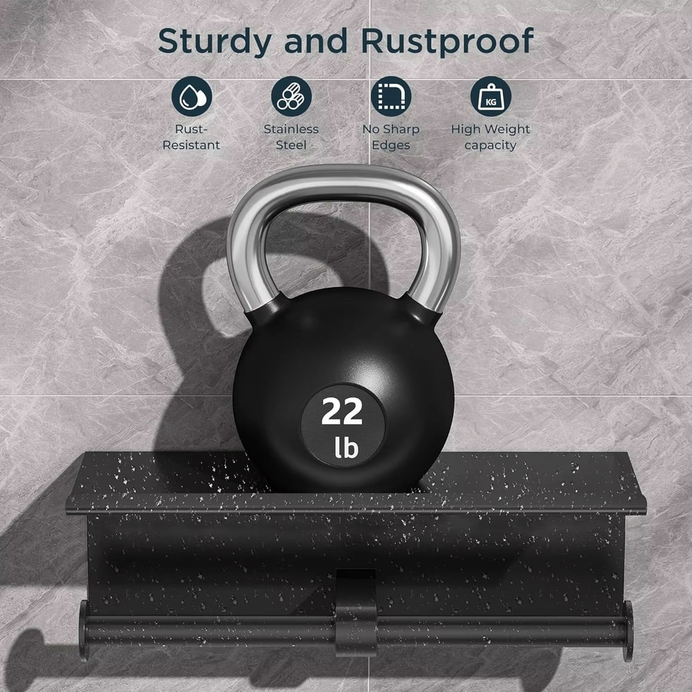 Stainless Steel Double Toilet Paper Holder With Shelf And WallMount Storage 4