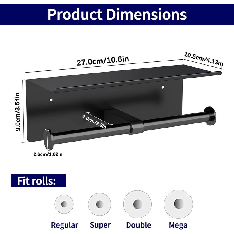 Stainless Steel Double Toilet Paper Holder With Shelf And WallMount Storage 5