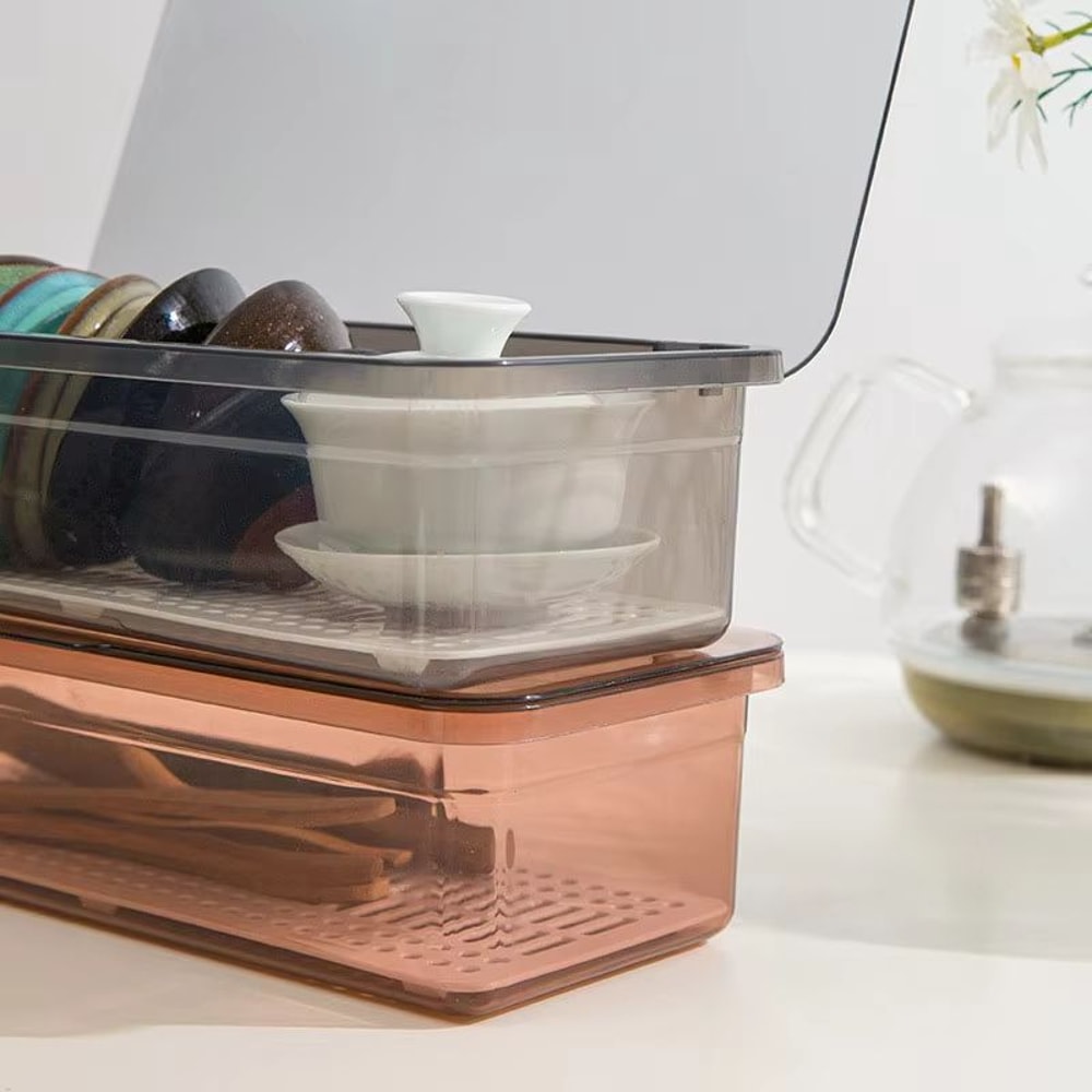 Dustproof Chopsticks And Spoon Storage Box With Drain And Lid Organizer 2