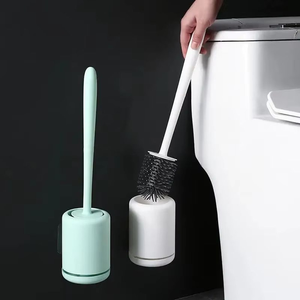 Punch Free Wall Mounted Toilet Brush Set With Long Handle And Quick Dry Base 1