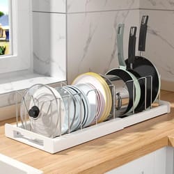 expandable pot organizer rack for cabinet adjustable pan and lid holder