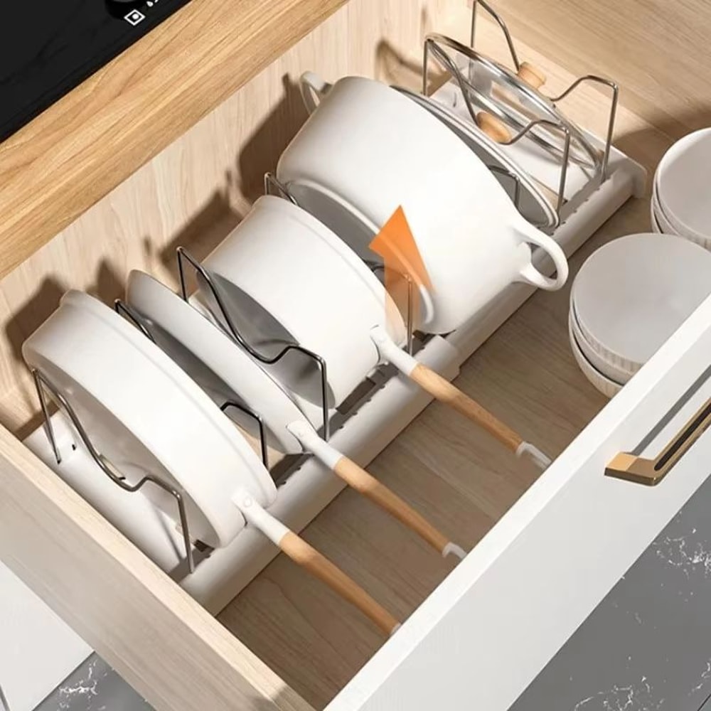 Expandable Pot Organizer Rack For Cabinet Adjustable Pan And Lid Holder 1